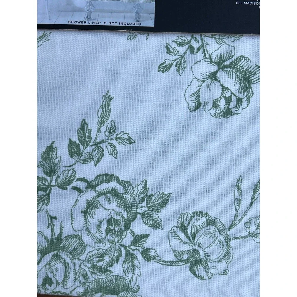 Ralph Lauren Cotton Fabric Shower Curtain White & Green Toile Roses Floral New